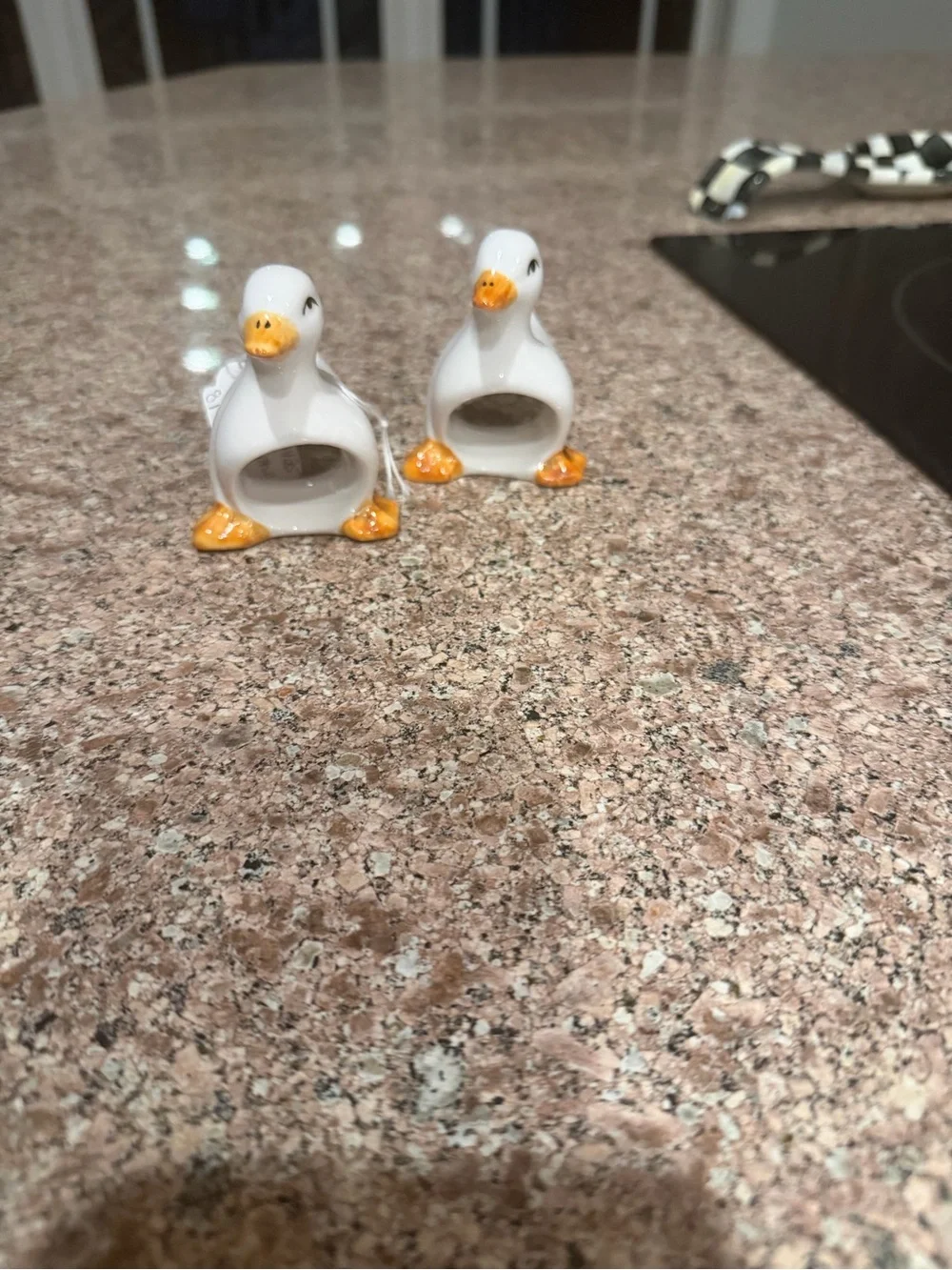 White Ceramic Duck Napkin Rings with Orange Beaks and Feet